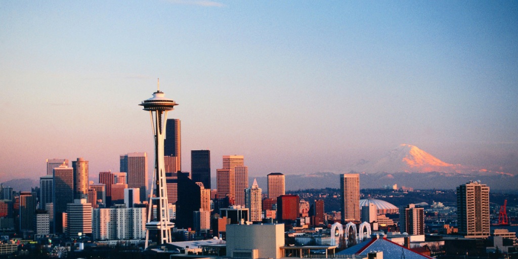 skyline of Seattle at sunrise