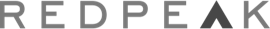 Stylized text logo spelling REDPEAK in uppercase gray letters, designed for a multifamily brand, with the A shaped like a triangle to resemble a mountain peak.